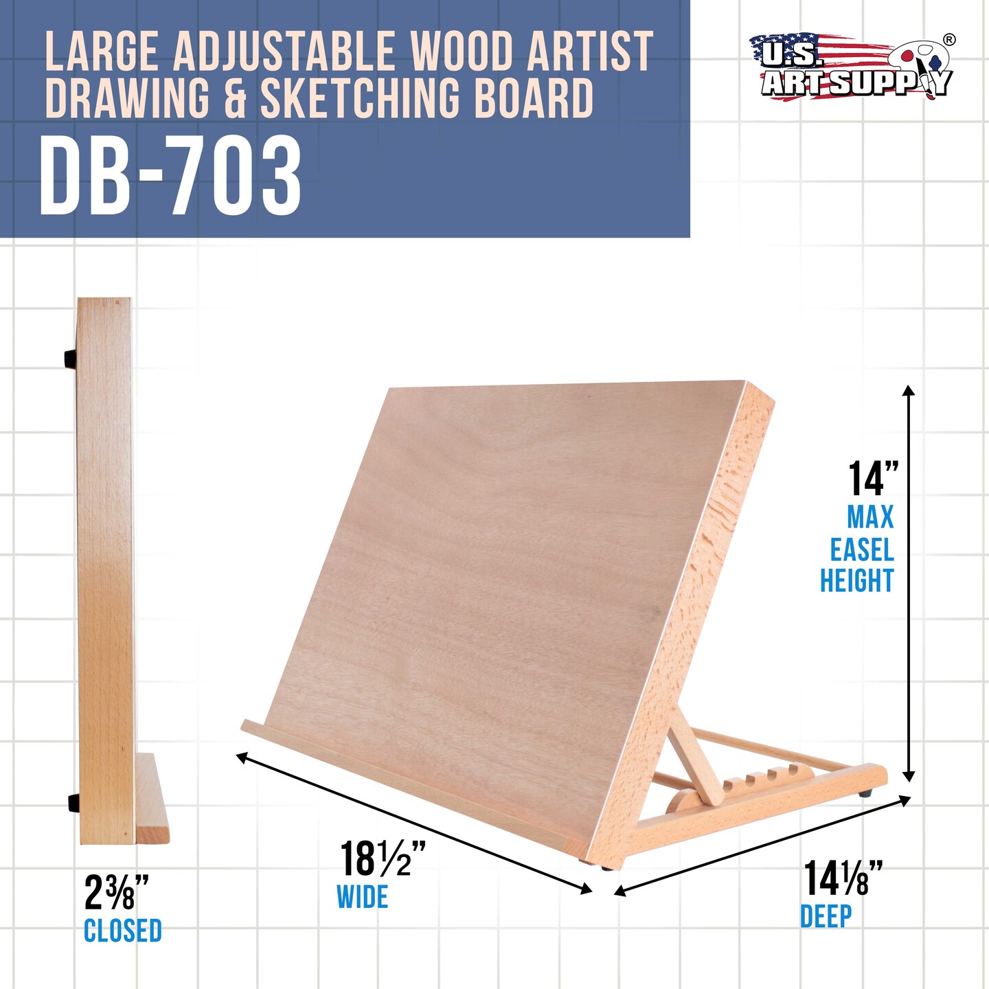 Large 18-1/2&#x22; Wide x 14-1/8&#x22; (A3) Tall Artist Adjustable Wood Drawing Sketching Board