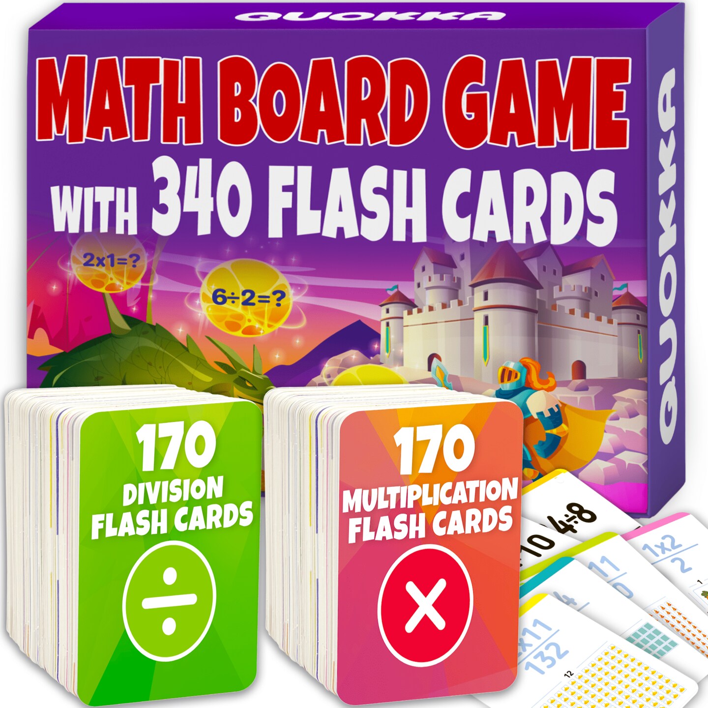 QUOKKA Math Games for Kids  | 340 Multiplication Division Flashcards