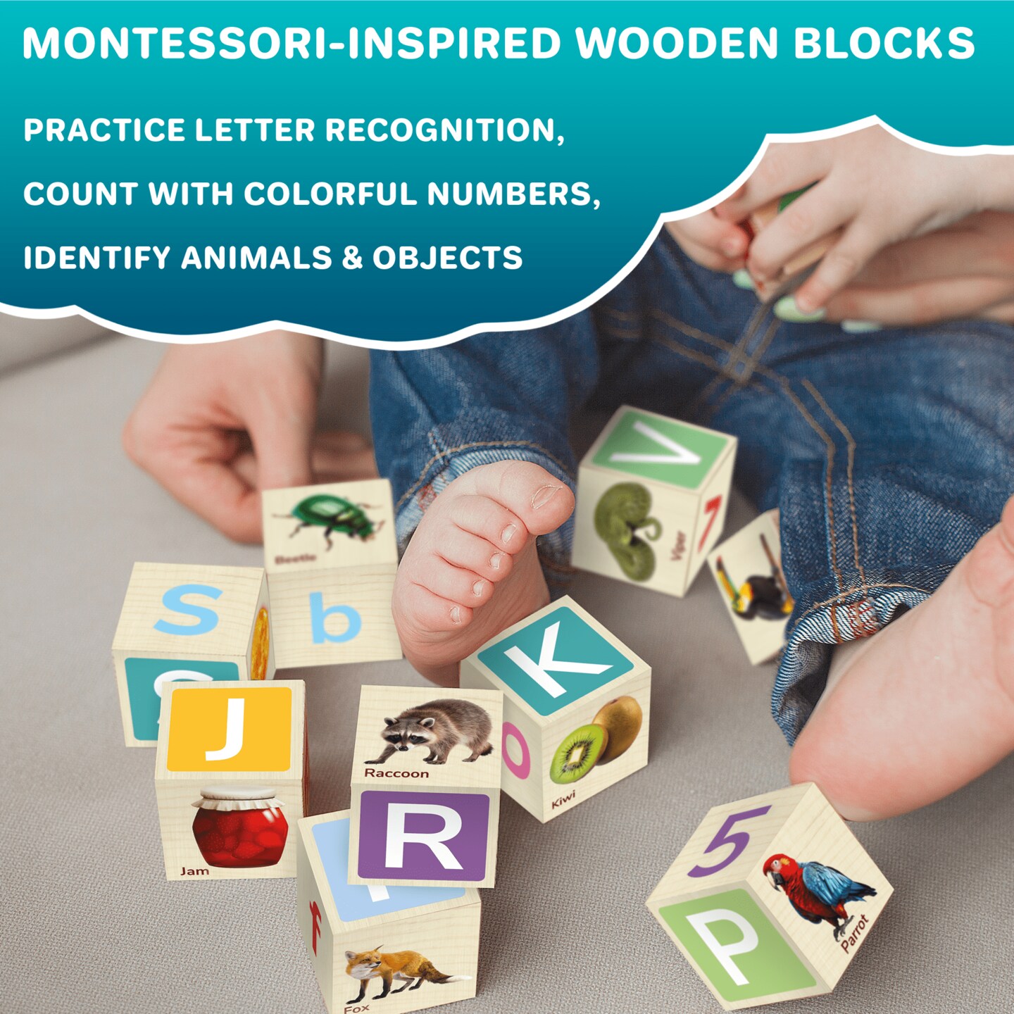 QUOKKA 35 Realistic ABC Montessori Wooden Blocks for Toddlers