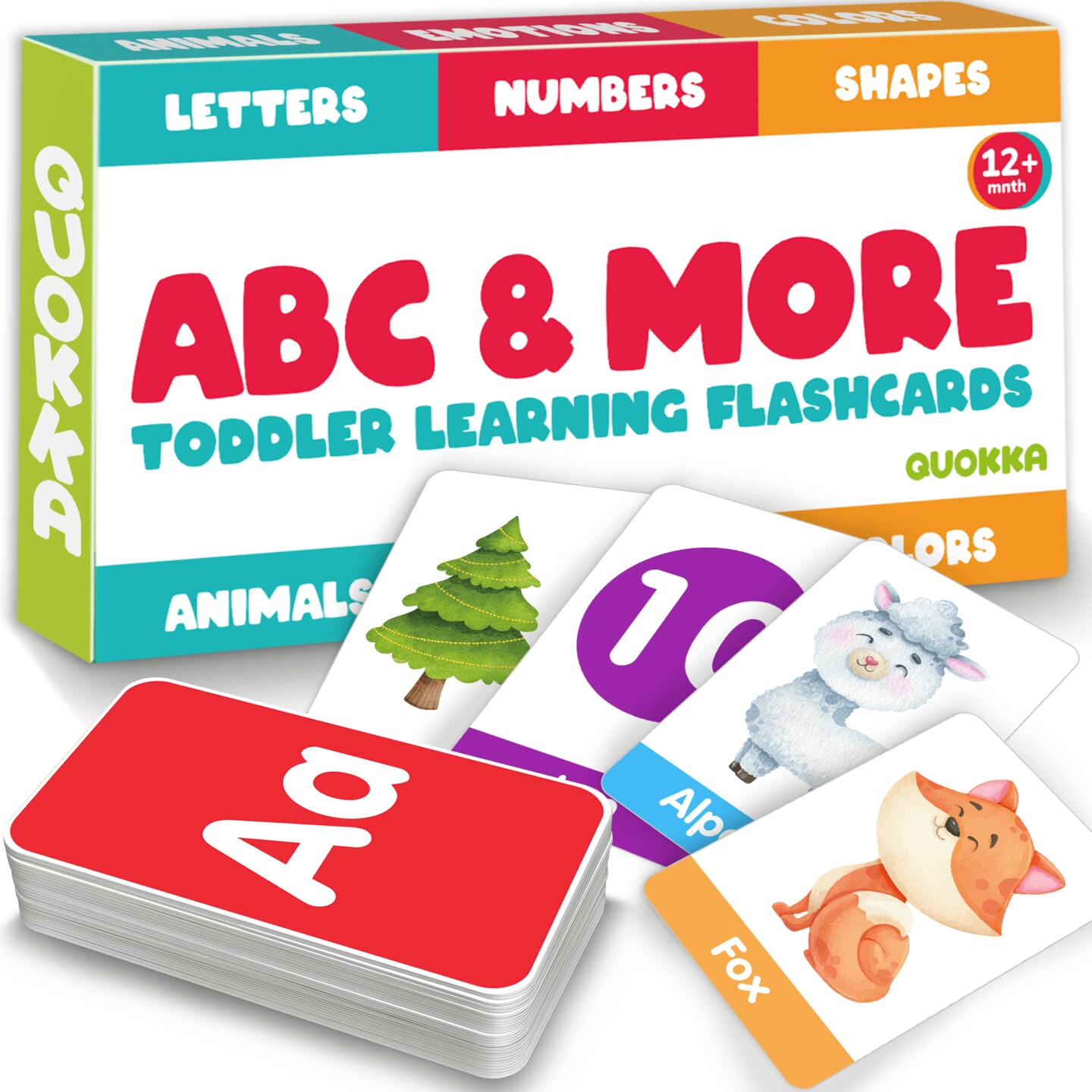 QUOKKA  ABC Learning Flash Cards for Toddlers 2-4 Years Old - 60 Flashcards Toy for Kids Ages 1-3-5 - Alphabet Numbers Colors Letters Animals Learn Activities - First Words Educational Game