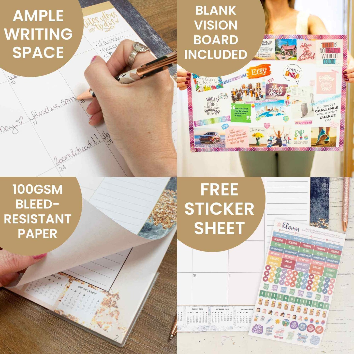 bloom daily planners 2025 Desk Calendar, 16&#x22; x 21&#x22;, Watercolor