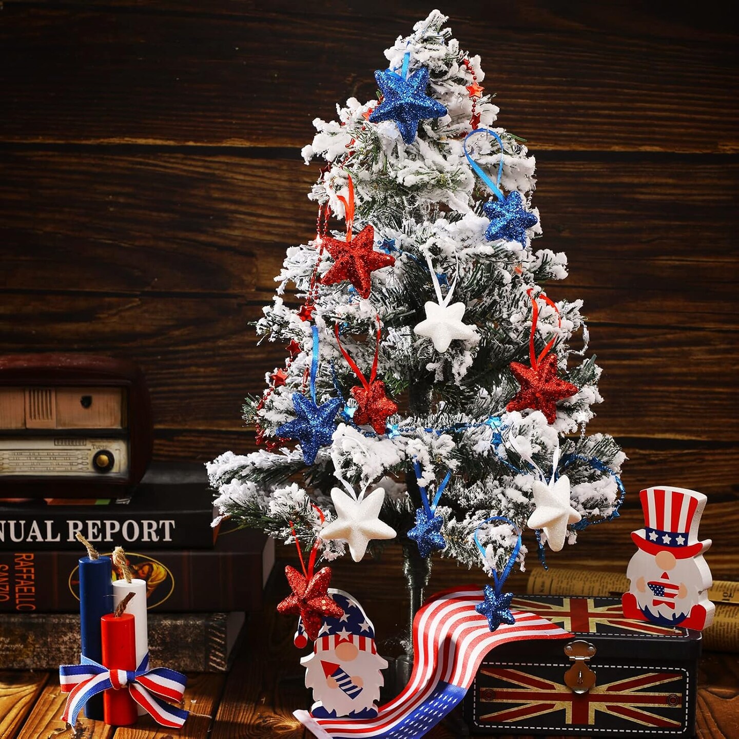 Memorial Day Star Hanging Ornaments Patriotic White Red Blue Star Shaped Ornament for 4th of July Home Indoor Outdoor Party Decor Independence Day Party Favors(36 Pcs)