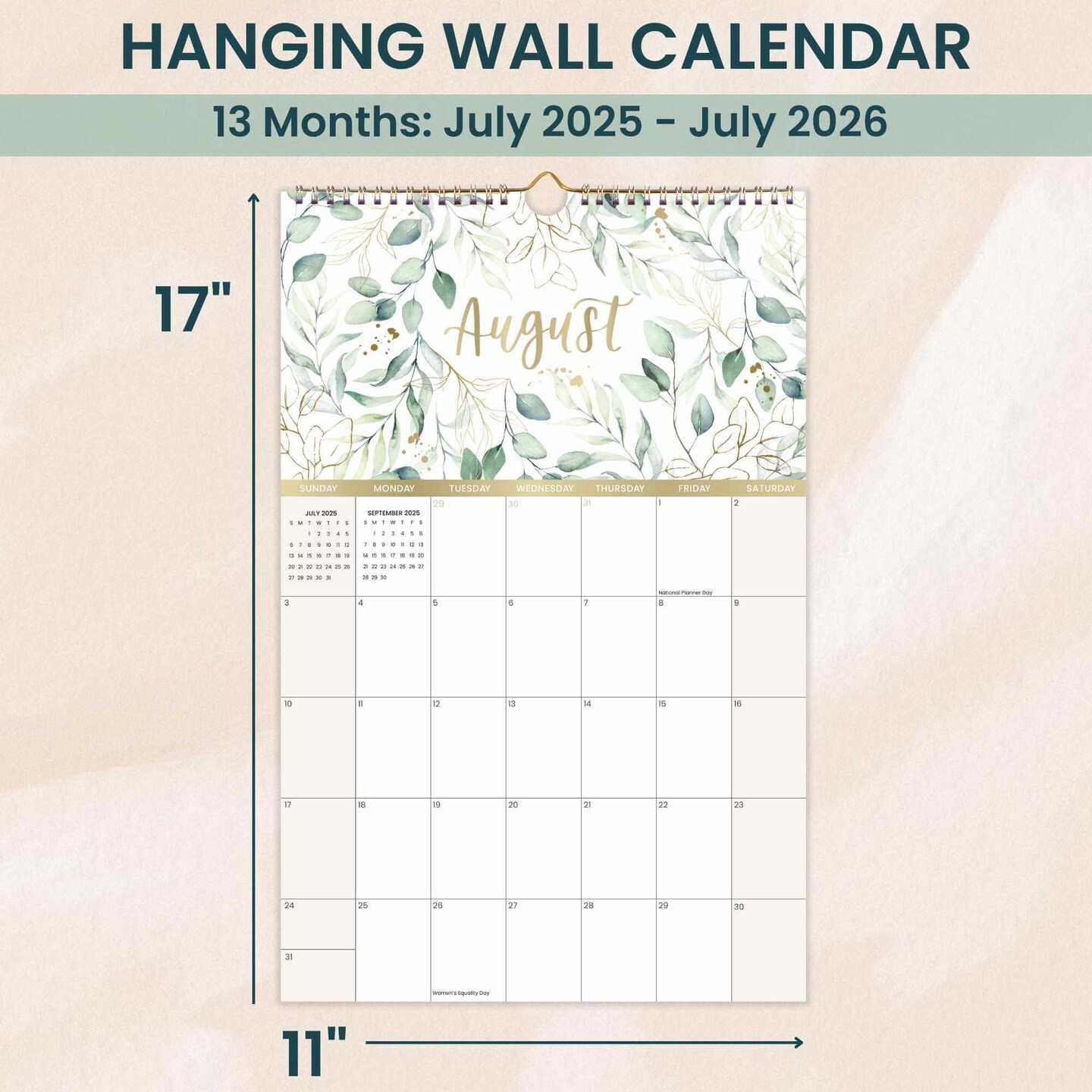 bloom daily planners 2025-26 Academic Hanging Calendar, 11&#x22; x 17&#x22;, Seasonal
