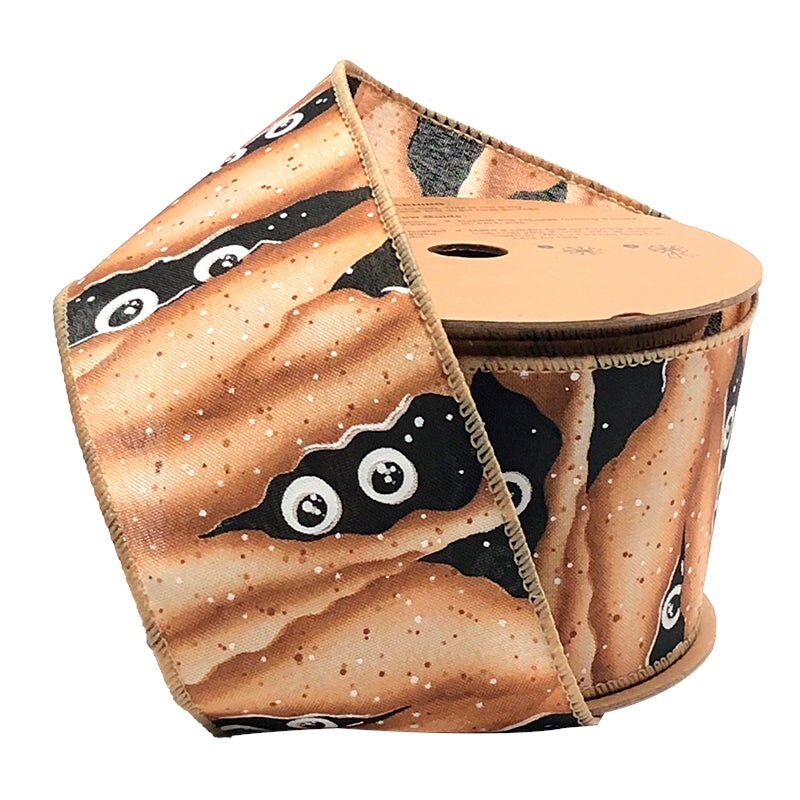 LaRibbons 2 1/2&#x22; Wired Ribbon | &#x22;Mummy&#x22; Brown/Black/White | 10 Yard Roll