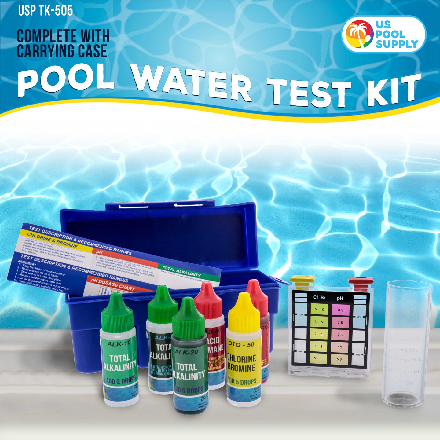U.S. Pool Supply&#xAE; Premium 5-Way Swimming Pool &#x26; Spa Test Kit - Tests Water for pH, Chlorine, Bromine, Alkalinity, Acid Demand, Maintain Chemical Levels