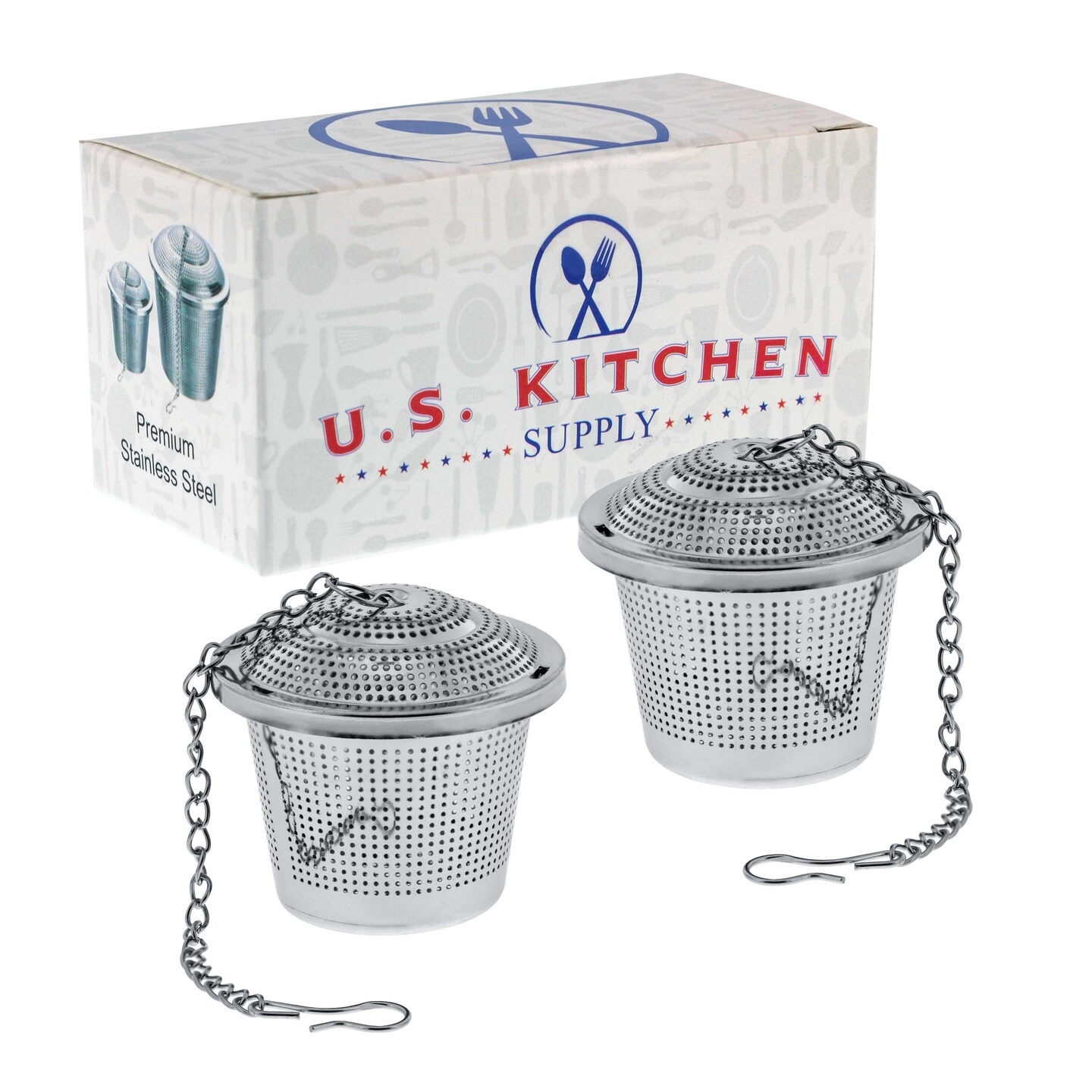 U.S. Kitchen Supply&#xAE; - 2 Premium Stainless Steel Tea Ball Strainer Infusers - 2&#x22; Size with Micro Perforated Mesh - Steep Loose Leaf Tea, Herbal, Spices
