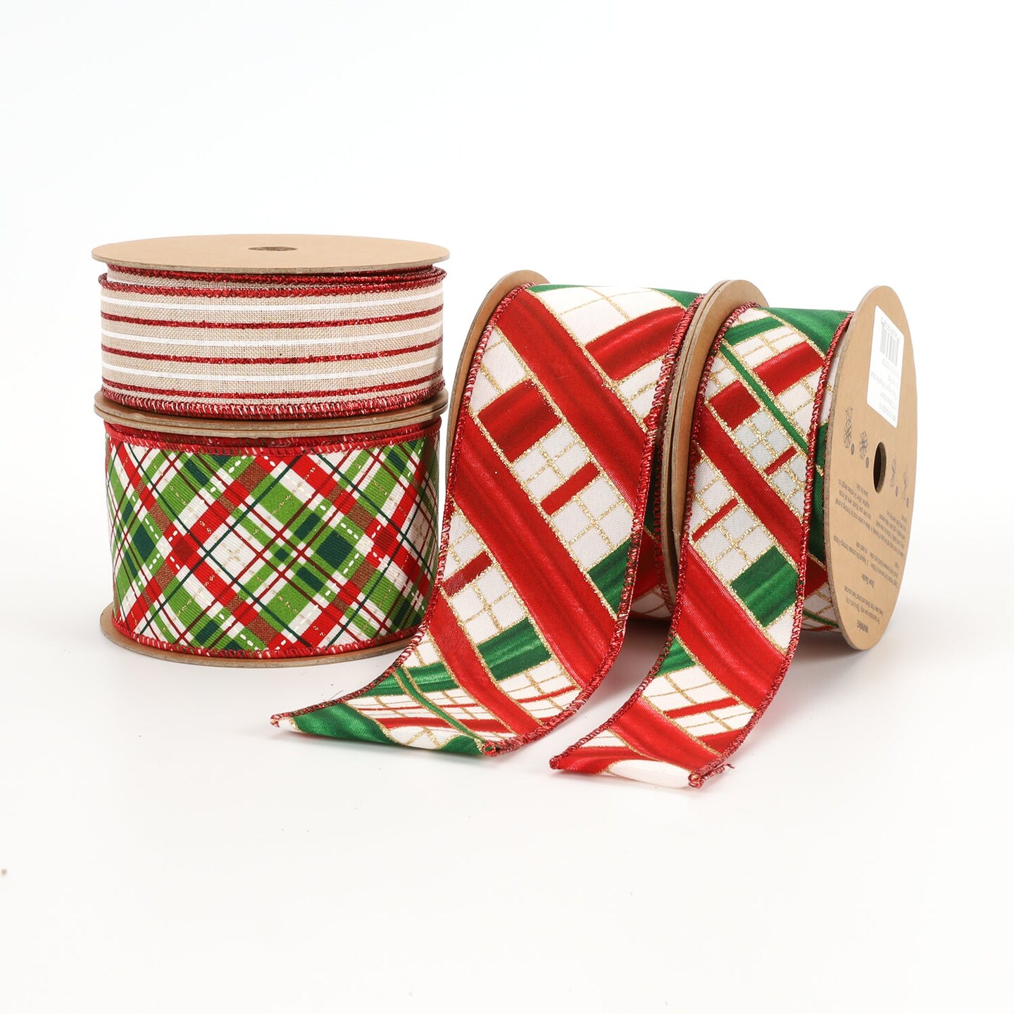 LaRibbons 2 1/2&#x22; Wired Ribbon | &#x22;Holiday Plaid&#x22; White/Red/Green | 10 Yard Roll