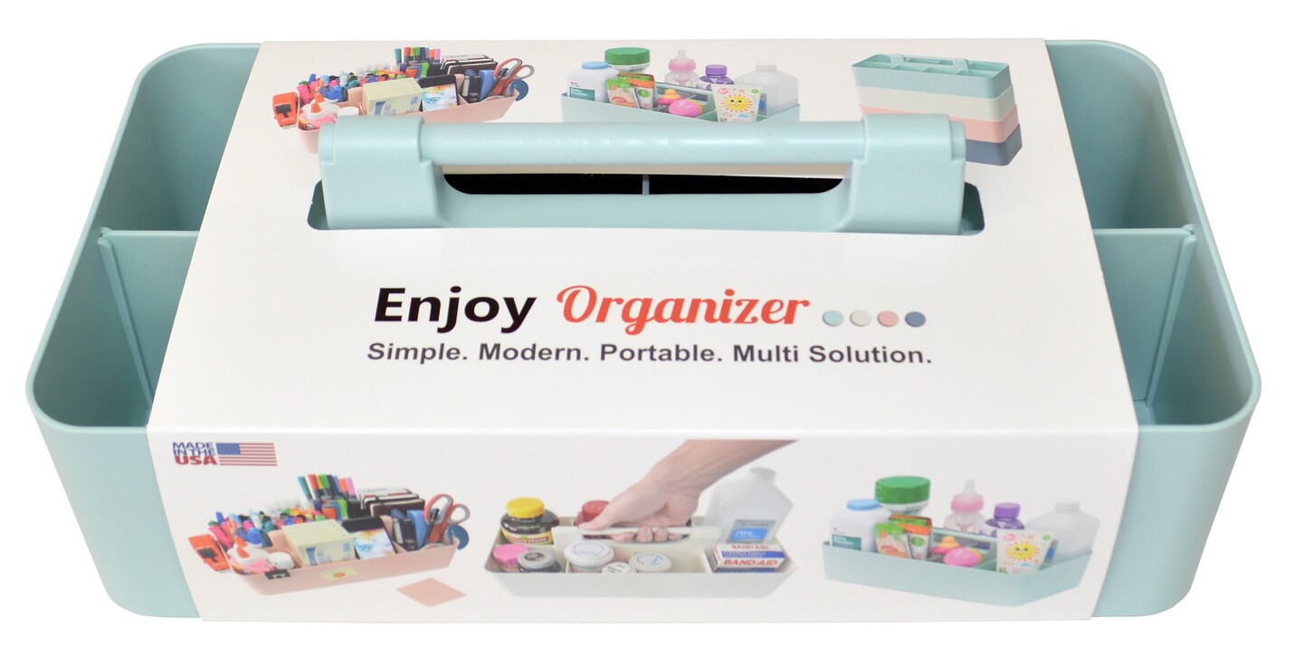 Enjoy Organizer Portable Caddy with Handle – 8-Compartment Storage Bin with Removable Dividers for Office, Crafts, and Home – Made in USA