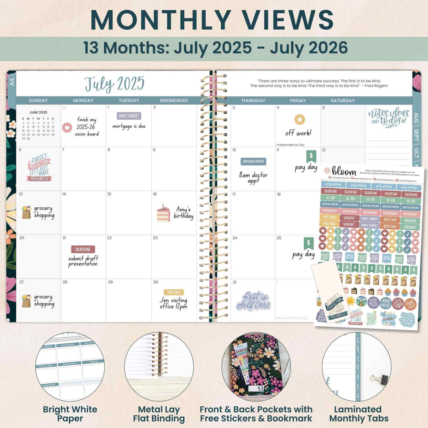 bloom daily planners 2025-26 Academic Planner, Soft Cover, 8.5&#x22; x 11&#x22;,  Blooming Wildly