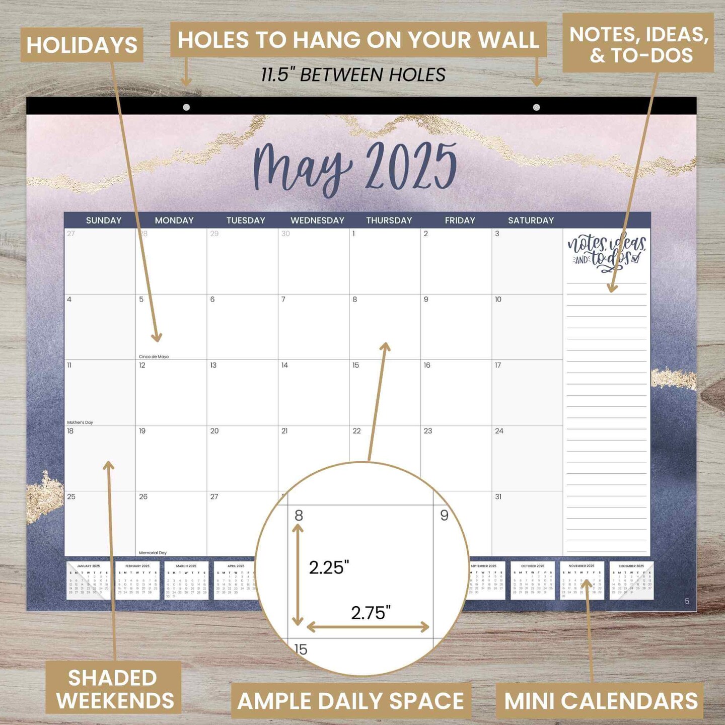 bloom daily planners 2025 Desk Calendar, 16" x 21", Watercolor