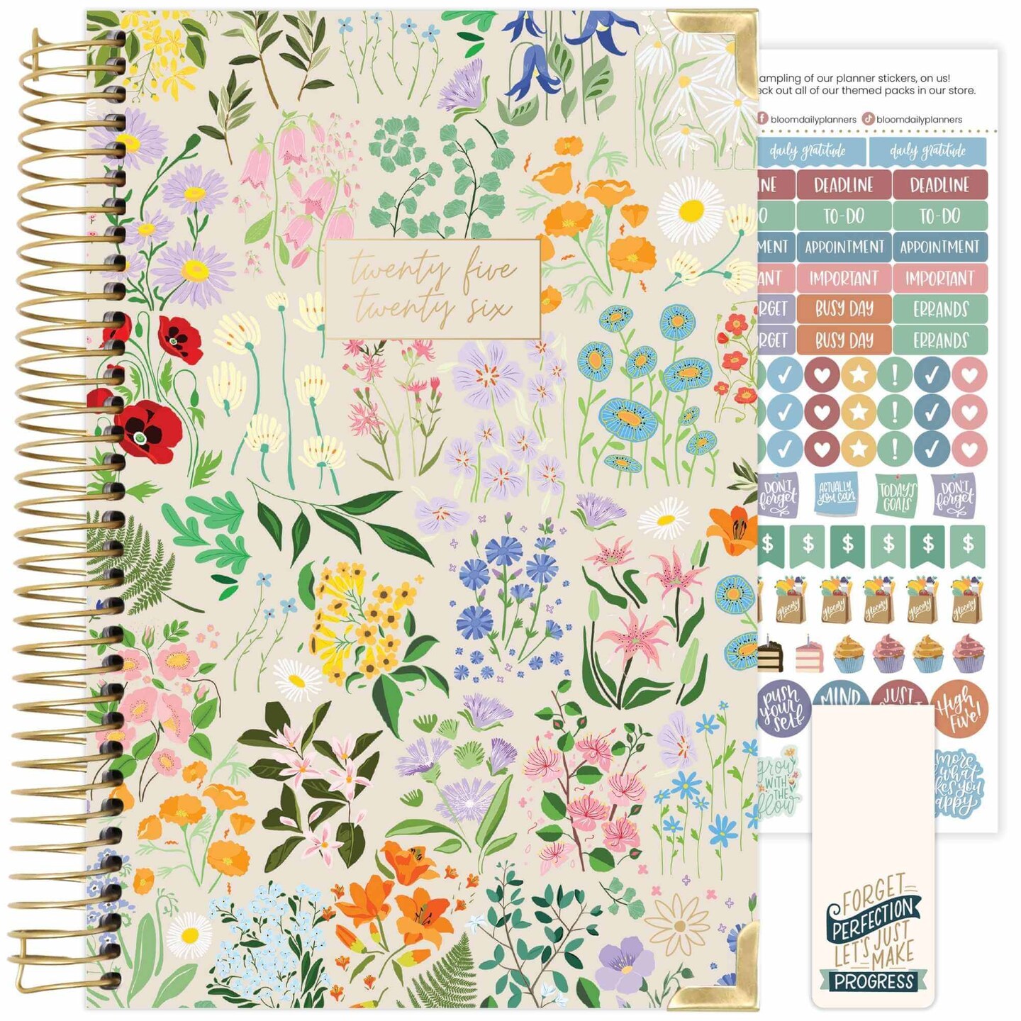 bloom daily planners 2025-26 Academic Planner, Hard Cover, 5.5&#x22; x 8.25&#x22;, Garden Party, Beige