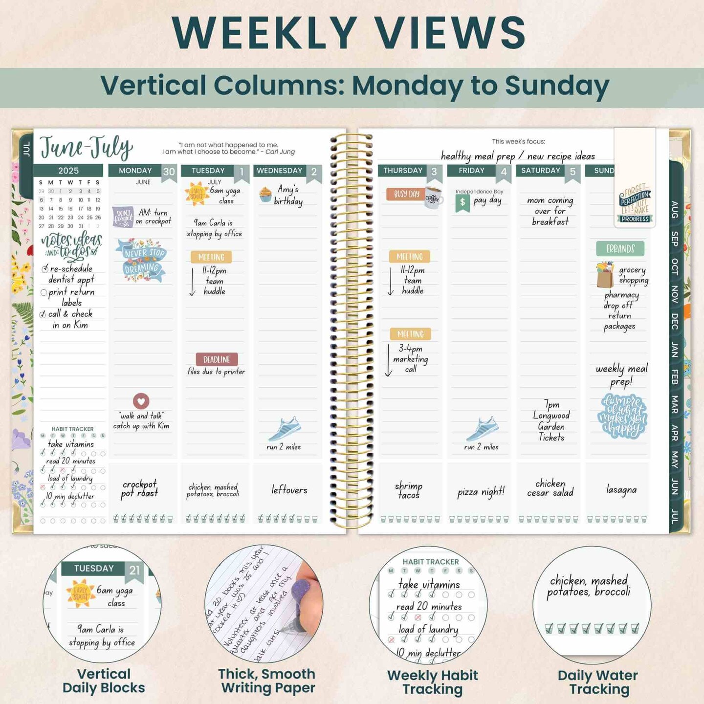 bloom daily planners 2025-26 Academic Planner Vision Planner, 7.5&#x22; x 9&#x22;, Garden Party, Beige