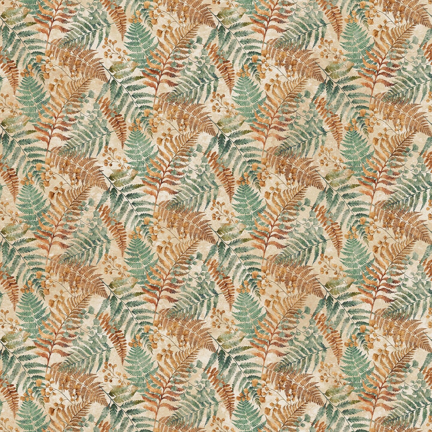 Fabric Northcott Cream Ferns Rooted Stonehenge by the Quarter Yard DP28766-12