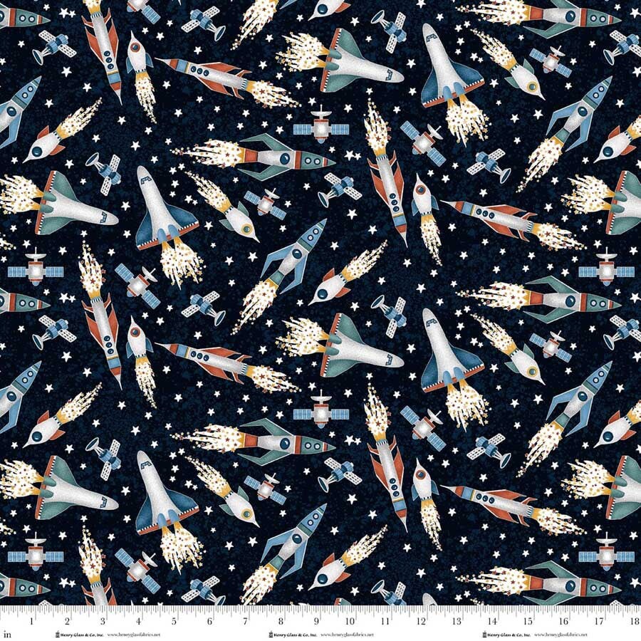 Fabric Henry Glass Navy Tossed Stars Milky Way Glow in the Dark by the Quarter Yard 2113G-78