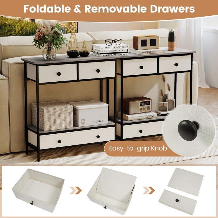 Grey - Beige Farmhouse Console Table with Open Storage Shelf for Hallway