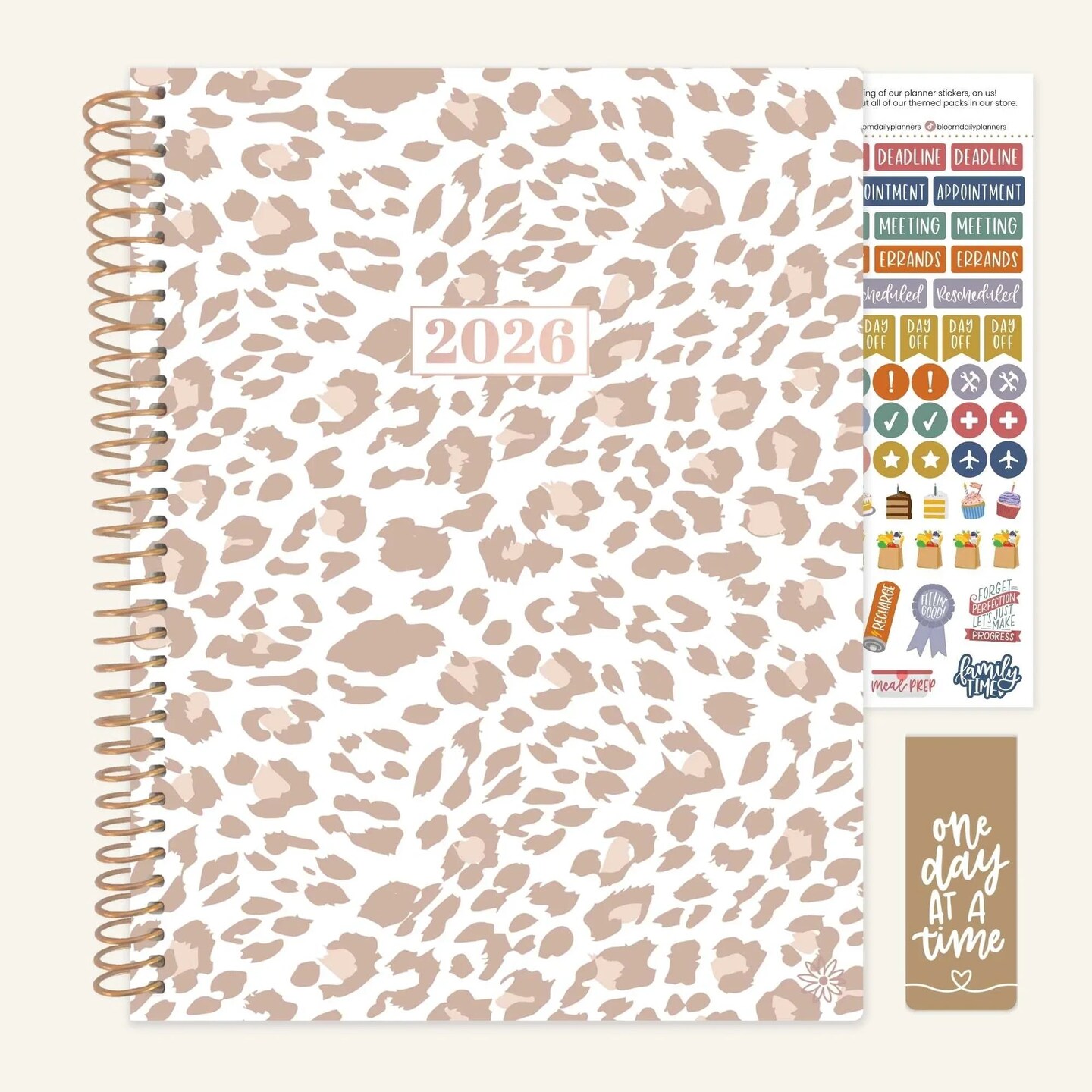 bloom daily planners 2026 Soft Cover Weekly & Monthly Planner, 8.5" x 11", Tan Leopard