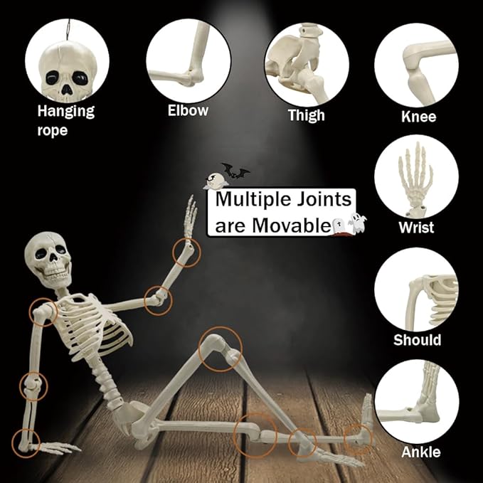 Halloween Skeleton Decorations, 36in/3ft Plastic Full Body with Movable Joints Skeleton for Halloween Party Prop Graveyard Haunted House Decorations