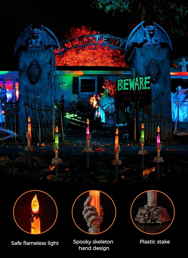 Hold Lighted Candle Stakes, Waterproof Battery Operated Pathway Decor with Timer, Light Up for Tabletop Indoor Outdoor Party Lawn Yard Garden Warm White