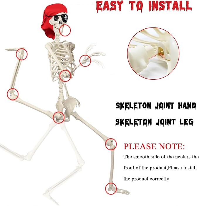 5.4 FT Large Skeleton Halloween Decorations, Posable Life Size Full Body Realistic Bones Movable Joints Scary Skeleton Decor for Halloween Porch House Props Indoor/Outdoor Decor