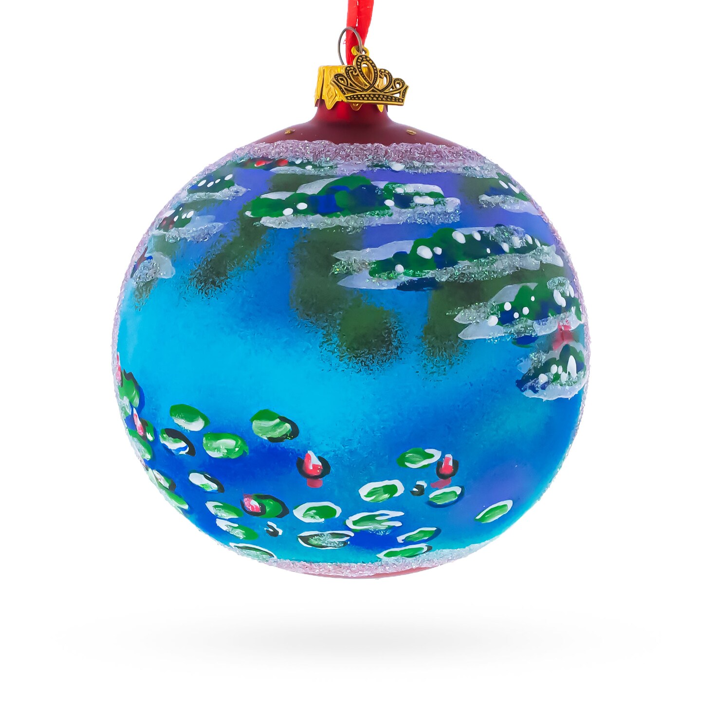 Claude Monet's 1907 'Water Lilies' Masterpiece Glass Ball Christmas Ornament 4 Inches