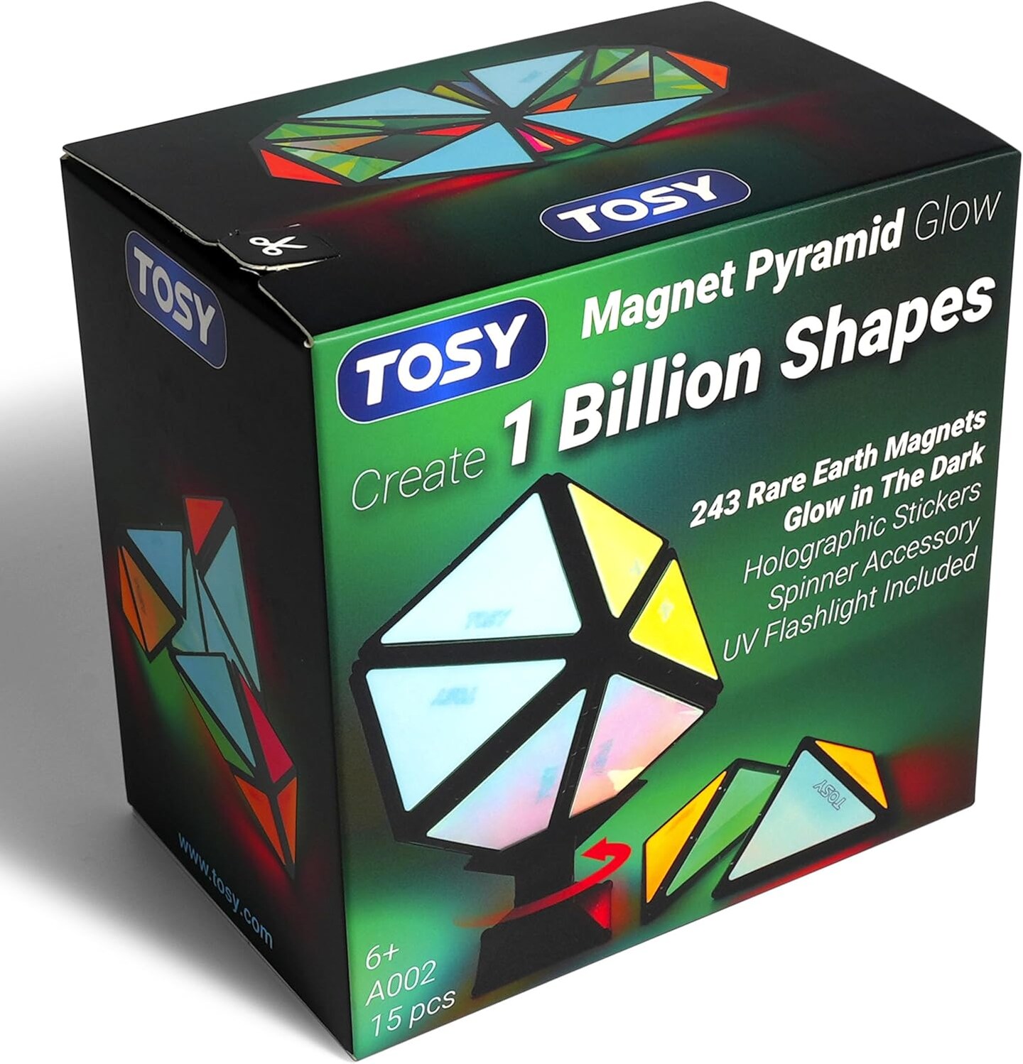 Magnet Pyramid Glow - 1 Cube Transforms into 1 Billion Shapes (Heart, Rose, Chocolate box&#x2026;), 243 Rare Earth Magnets, Glowing, Holographic Design, Puzzle Toy, Easter Valentine Gift for him for her