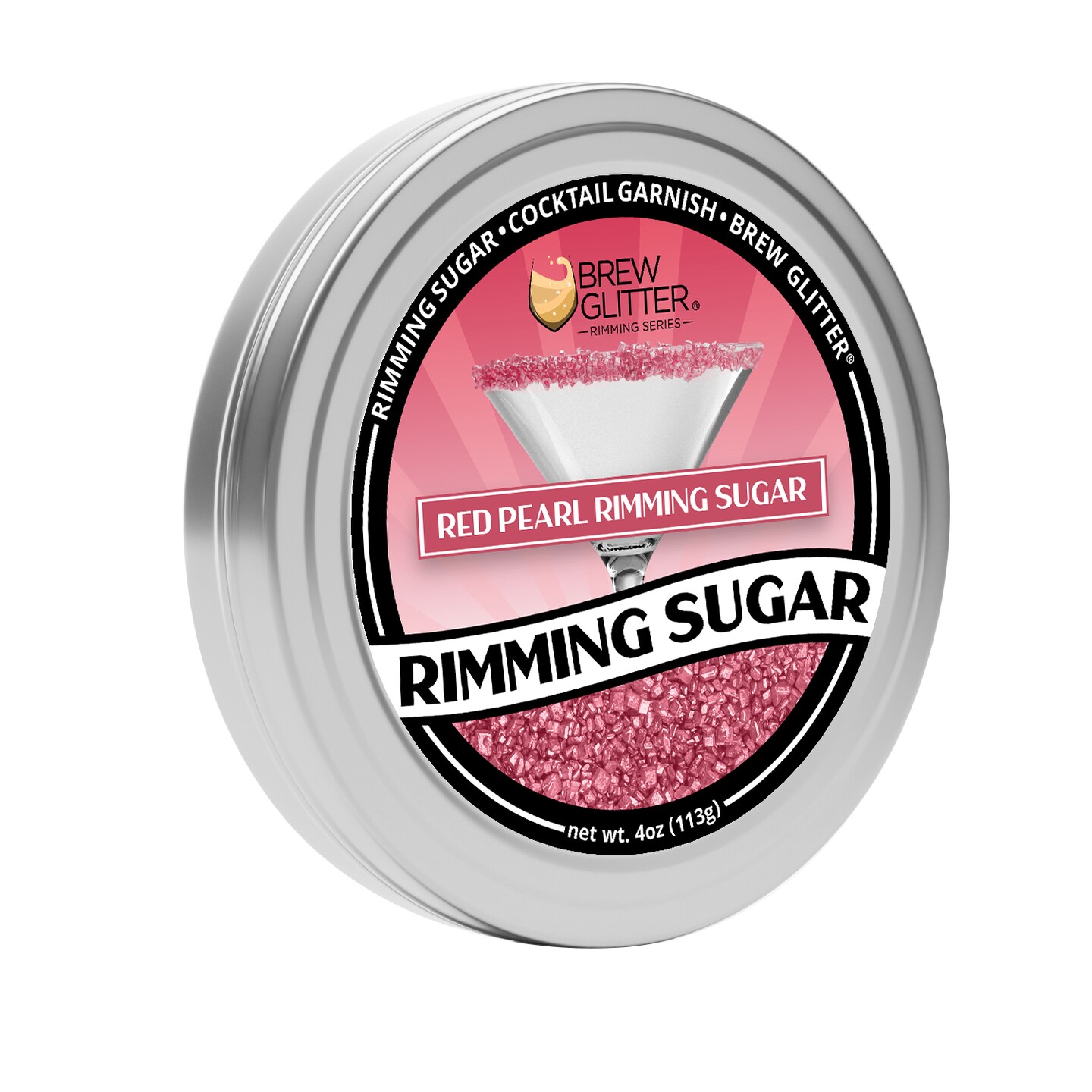 Brew Glitter - Red Pearl Rimming Sugar (4oz, 1x Bar Tin) Cocktail Garnish for Mixed Drinks &#x26; Refreshments