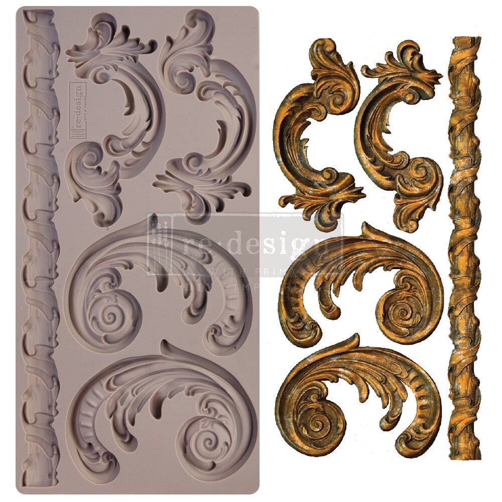 Redesign Decor Moulds® - Lilian Scrolls - 1 pc, 5"x10", 8mm thickness Copyright #VA0002319331