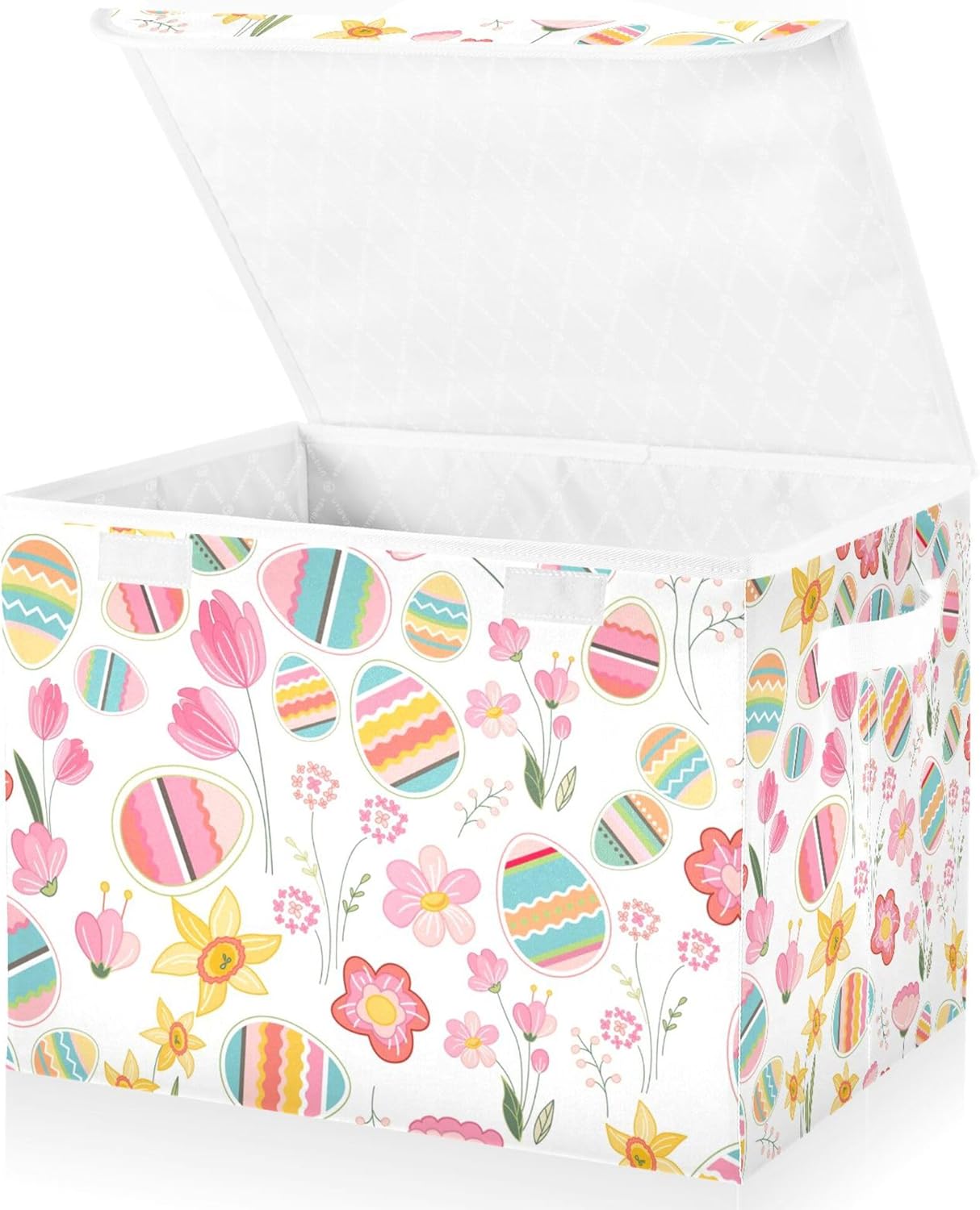 Easter Flower Eggs Storage Bins with Lids and Carrying Handle,Foldable Storage Boxes Organizer Containers Baskets Cube with Cover for Home Bedroom Closet Office Nursery