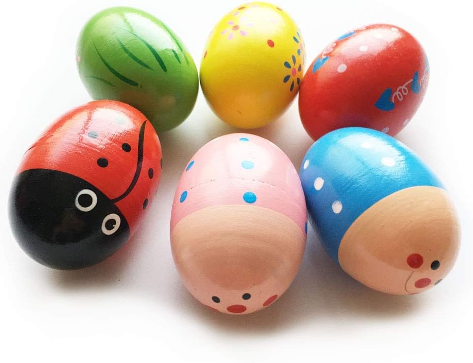 6 Pack Wooden Percussion Musical Shake Eggs Easter Egg Shakers