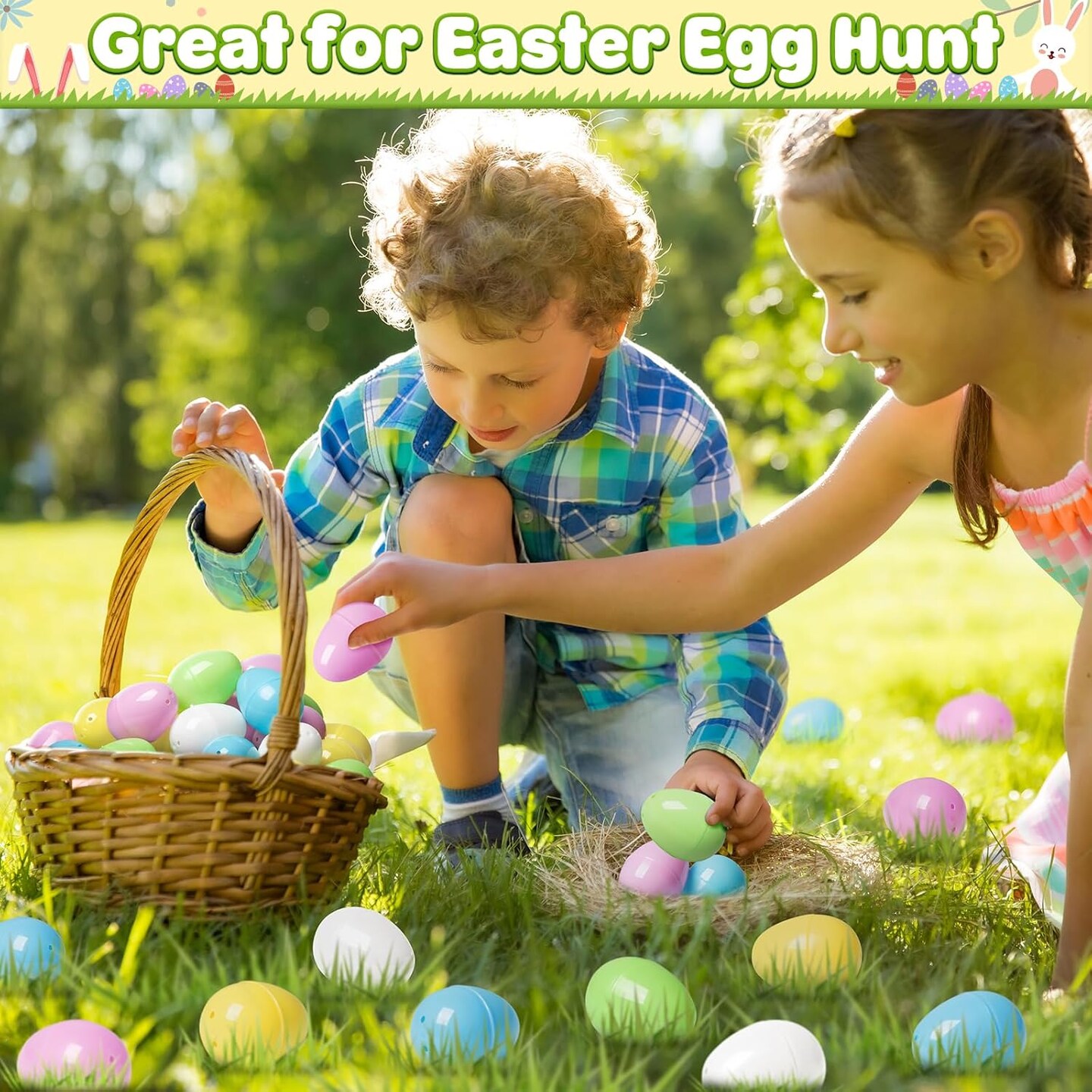 50 PCS Plastic Easter Eggs, 2.4&#x27;&#x27; Bulk Empty Easter Eggs in 5 Colors, Hinged Fillable Eggs for Easter Egg Hunt, Perfect Basket Stuffers, Easter Party Favor for Kids