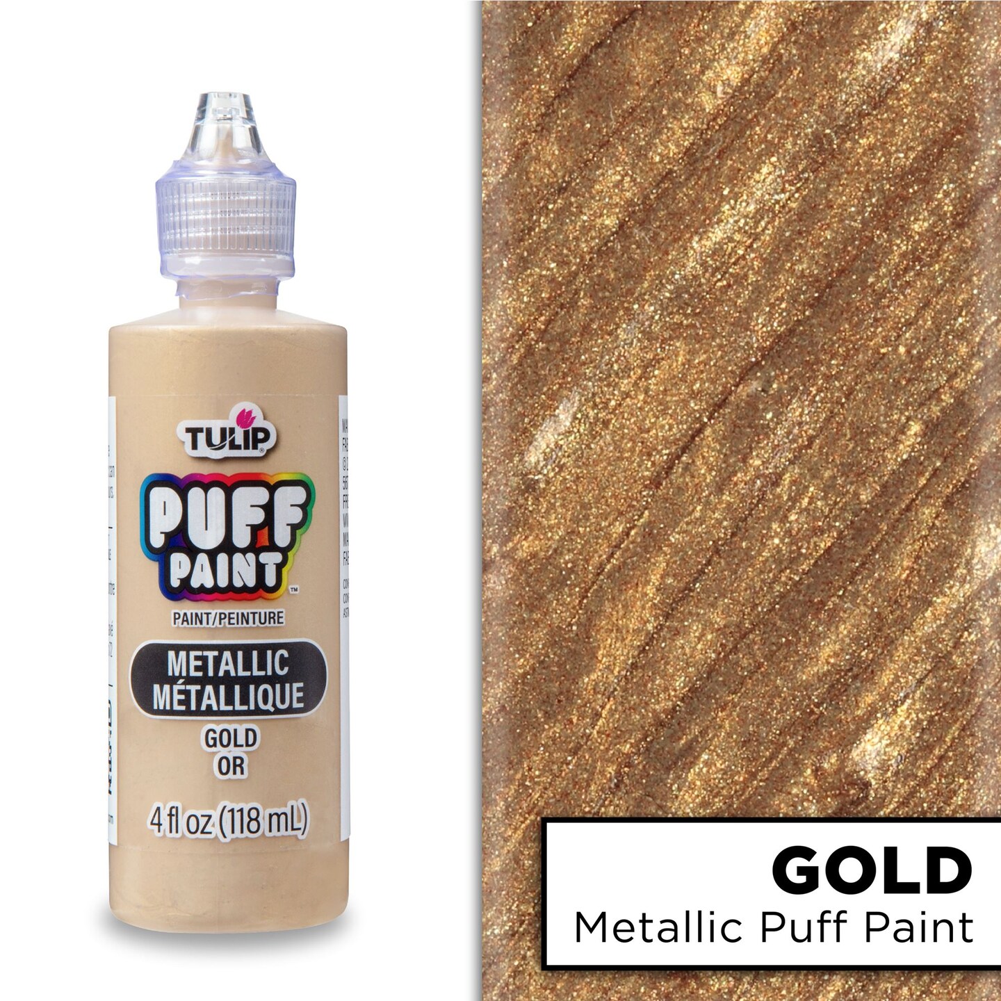 Tulip Puff Paint Metallic Gold, Multi-Surface Craft Paint, 4 fl. oz. 3 Pack
