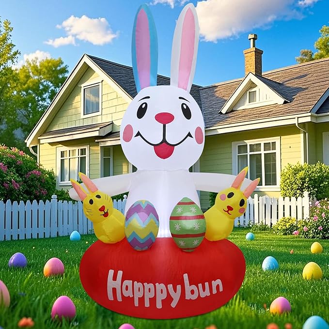 Easter Inflatables Outdoor Decorations – 5 FT Inflatable Bunny with Eggs, Easter Blow up Yard Decorations for Lawn Garden Easter Party Spring Holiday Decoration