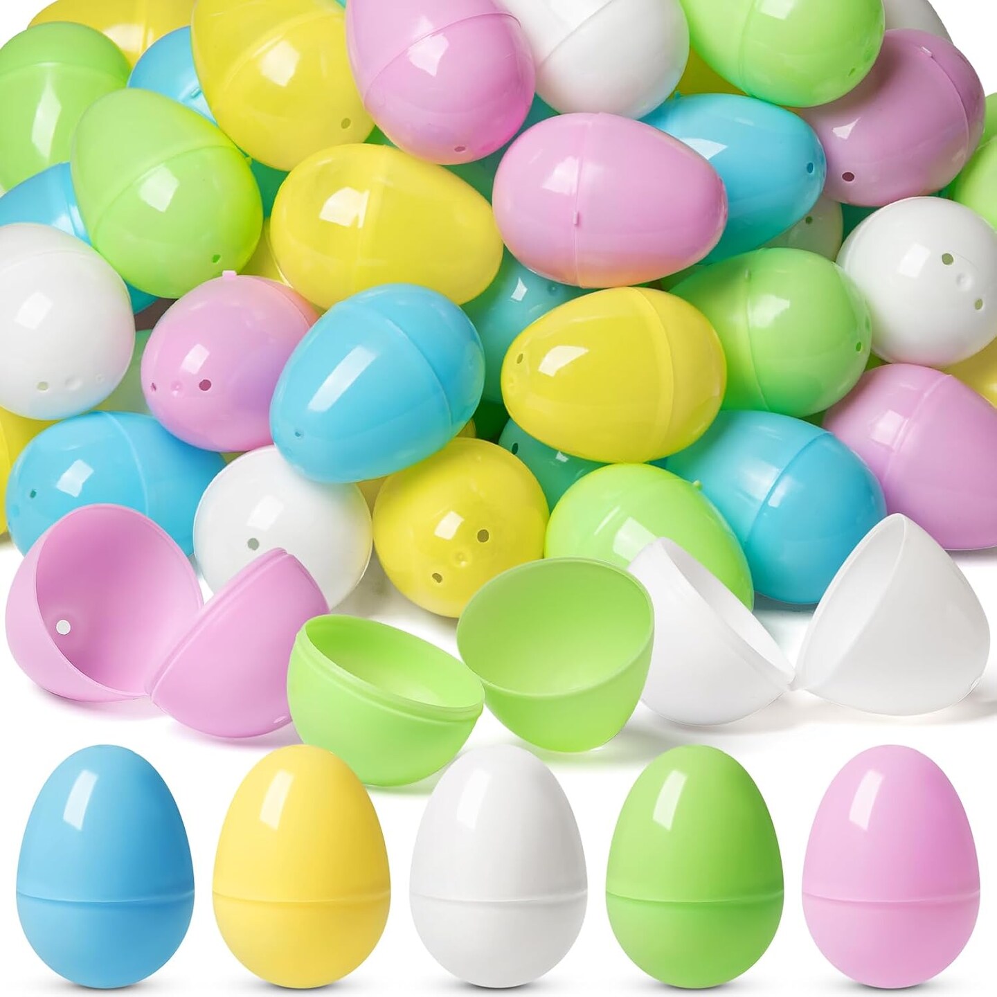50 PCS Plastic Easter Eggs, 2.4&#x27;&#x27; Bulk Empty Easter Eggs in 5 Colors, Hinged Fillable Eggs for Easter Egg Hunt, Perfect Basket Stuffers, Easter Party Favor for Kids