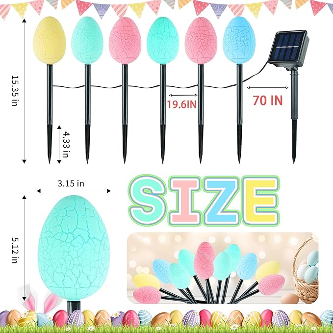 2 Set of 12 Solar Easter Decorations Outdoor Lights,with 8 Modes LED Egg Light,Waterproof Outdoor Solar Lights for Garden Yard Pathway Lawn Grave (Egg)