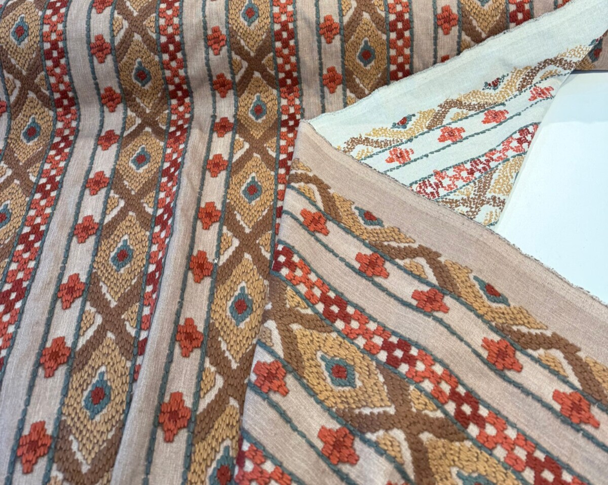 1 Yard Rust Tranquil Embroidered Drapery Upholstery Fabric 53.25 Inches Wide