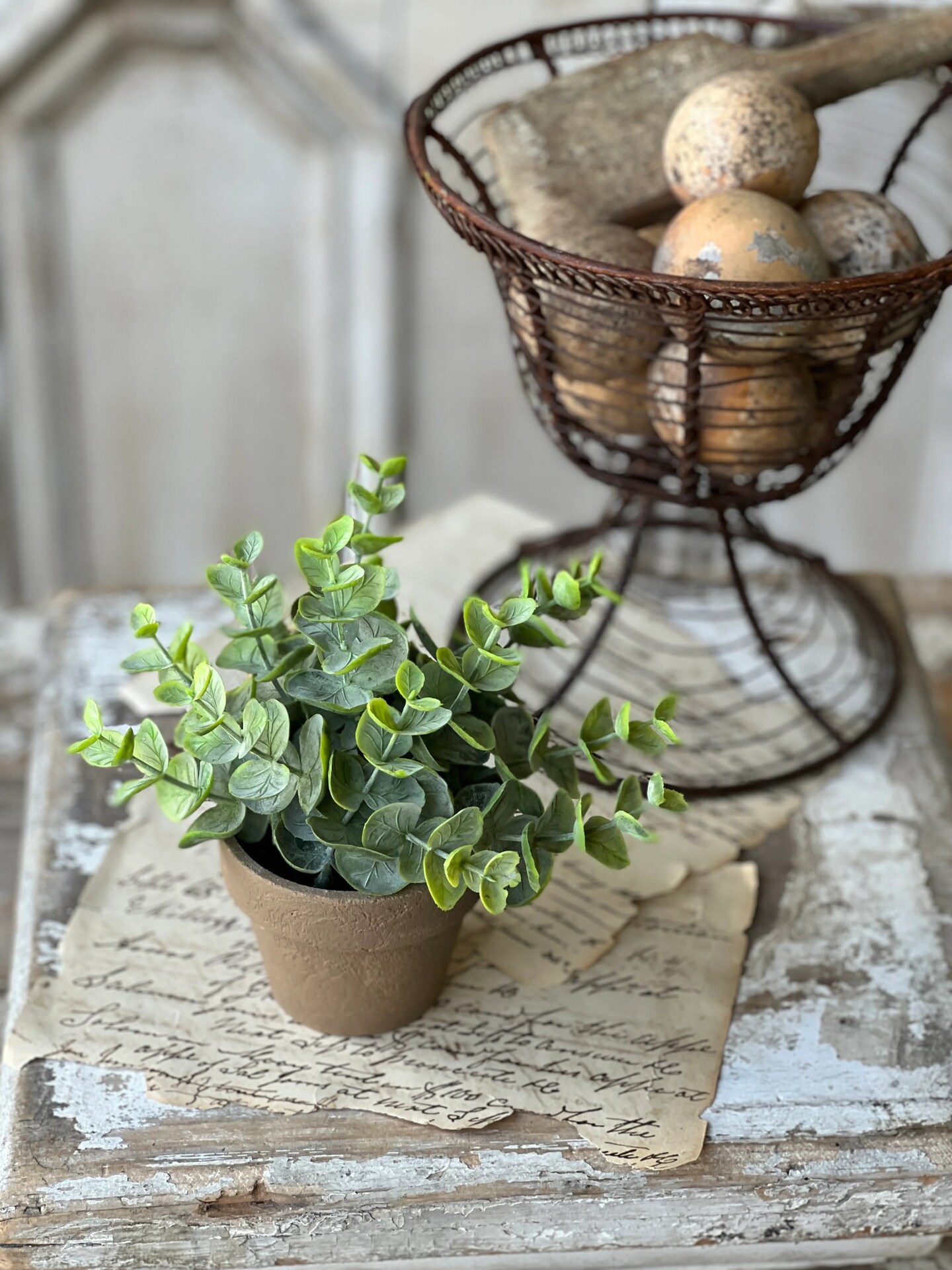 Greenery in Pot &#x2013; 6&#x22; , Set of 4, Decorative Accent &#x2013; Faux Plant in Rustic Paper Mache Pot - Holiday Tree