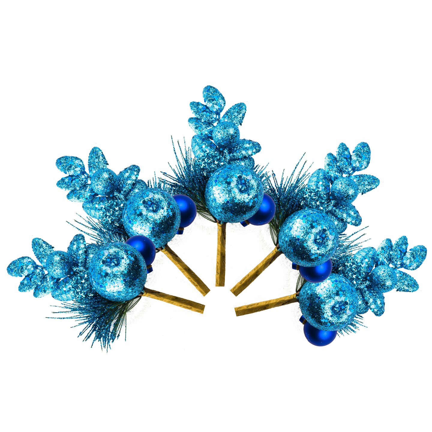 5 Pack of 11&#x22; Blue Apple, Leaf, and Spray Pick with Glitter Enhancements