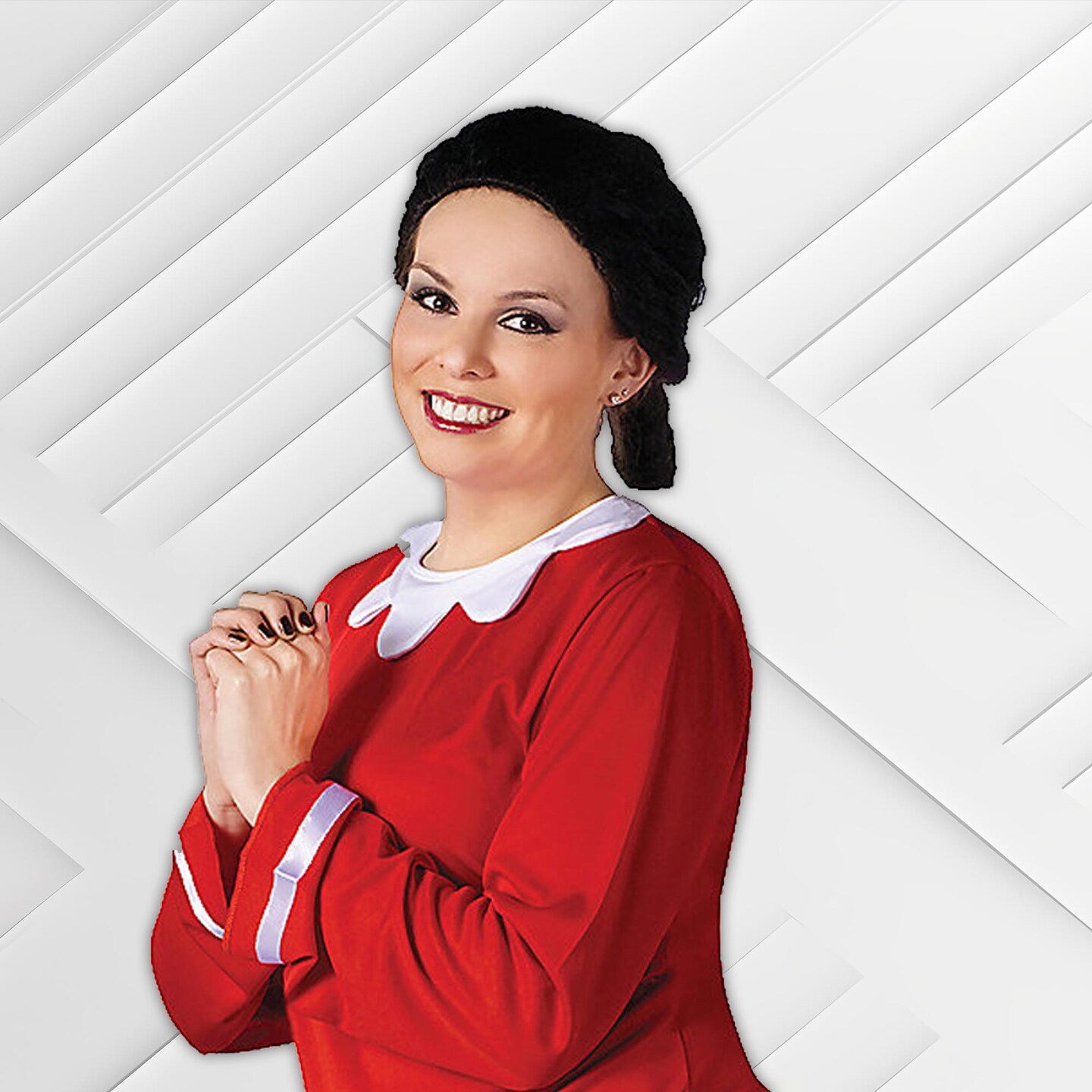 Womens Olive Oyl Costume Plus Size Dress with Wig and Scalloped Collar