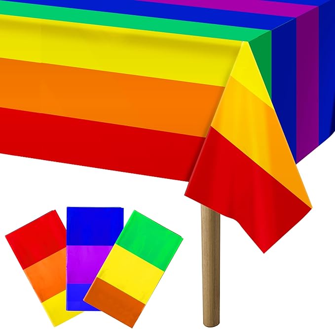 3 Packs Disposable Rainbow Tablecloth-108 x 54 inches Rectangular Pride Rainbow Table Cloth Decoration - Rainbow Theme Plastic Waterproof Tablecover for Birthday Parties, Gay Pride.