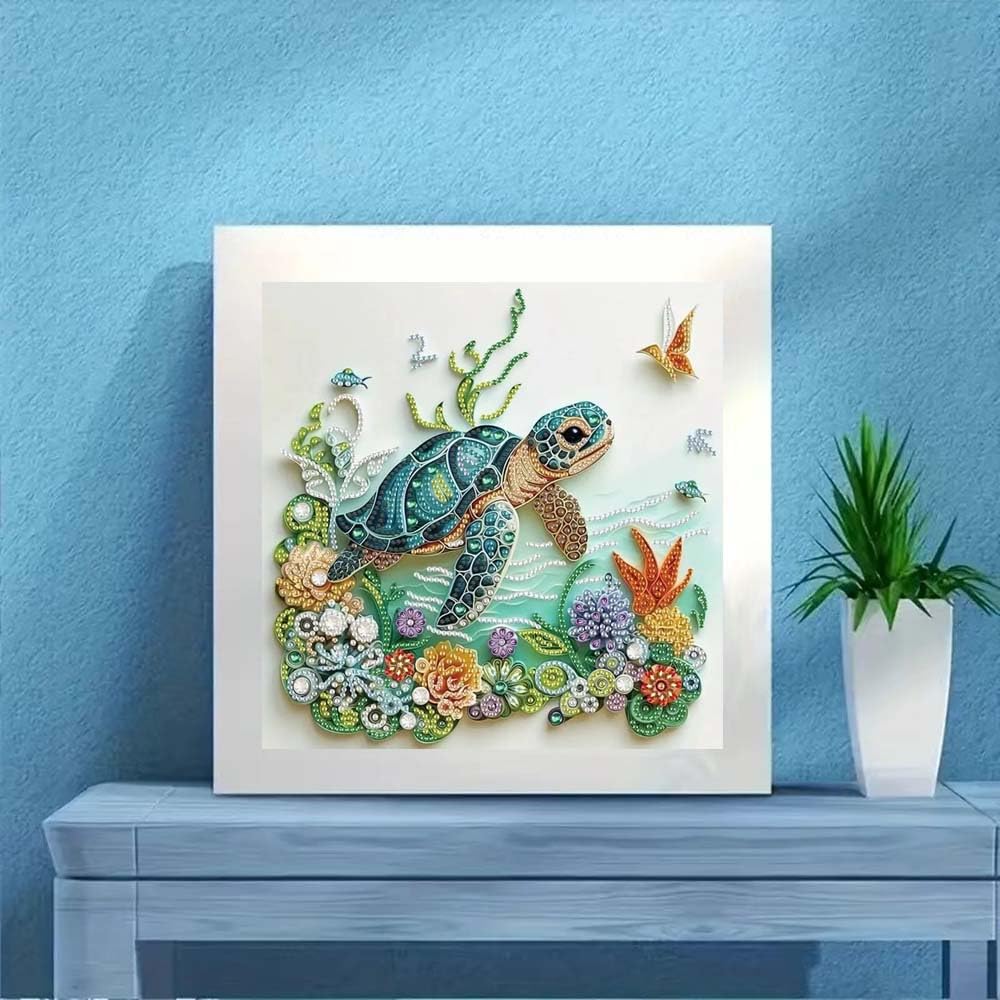Sea Turtle Animal Special Shape Diamond Art Kits for Adults,5D Diamond Painting Kits for Beginner,DIY Diamond Crystal Rhinestones Painting Kits for Home Wall Decor Gift 11.8 X 11.8inch