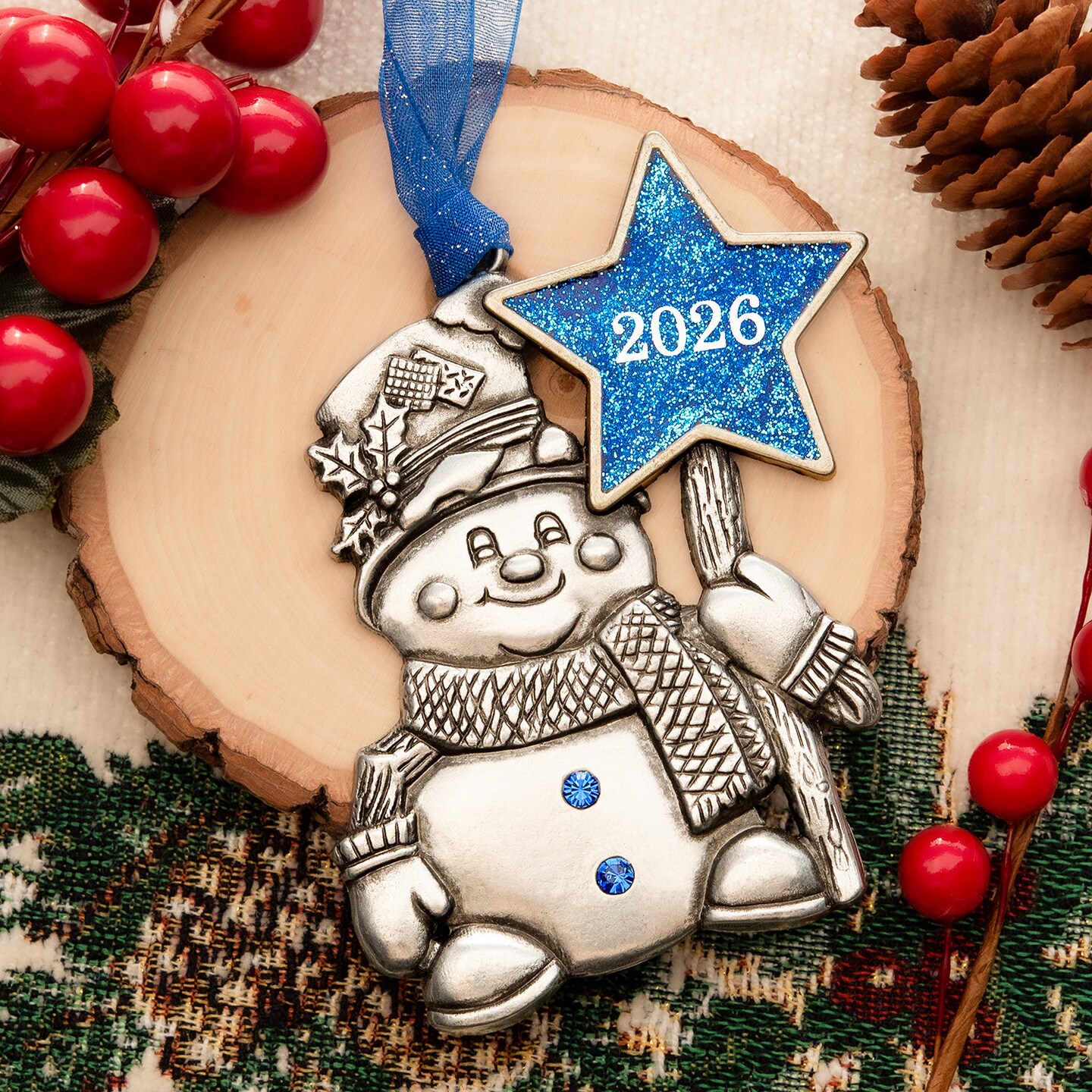 Gloria Duchin Happy Snowman Pewter Plated Metal Ornament Holds Dated Glitter Star