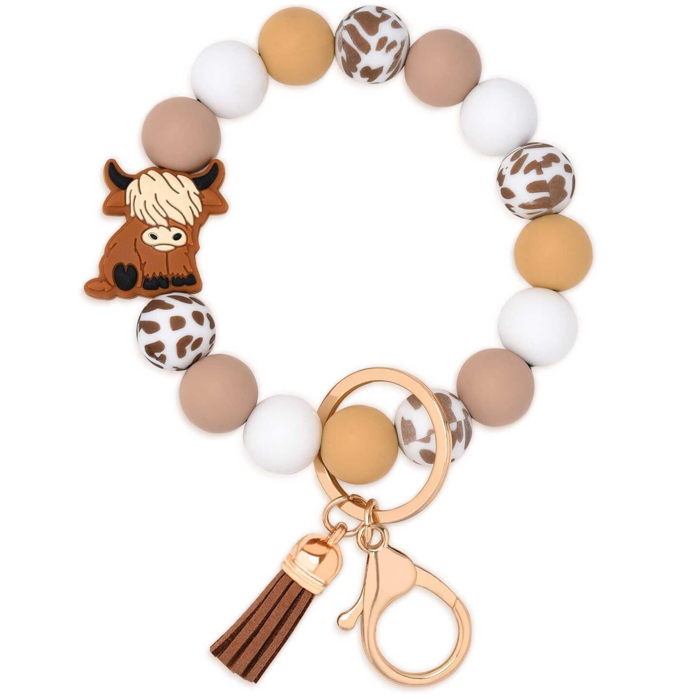 Highland Cow Keychain Gifts for Women, Silicone Beaded Keychain