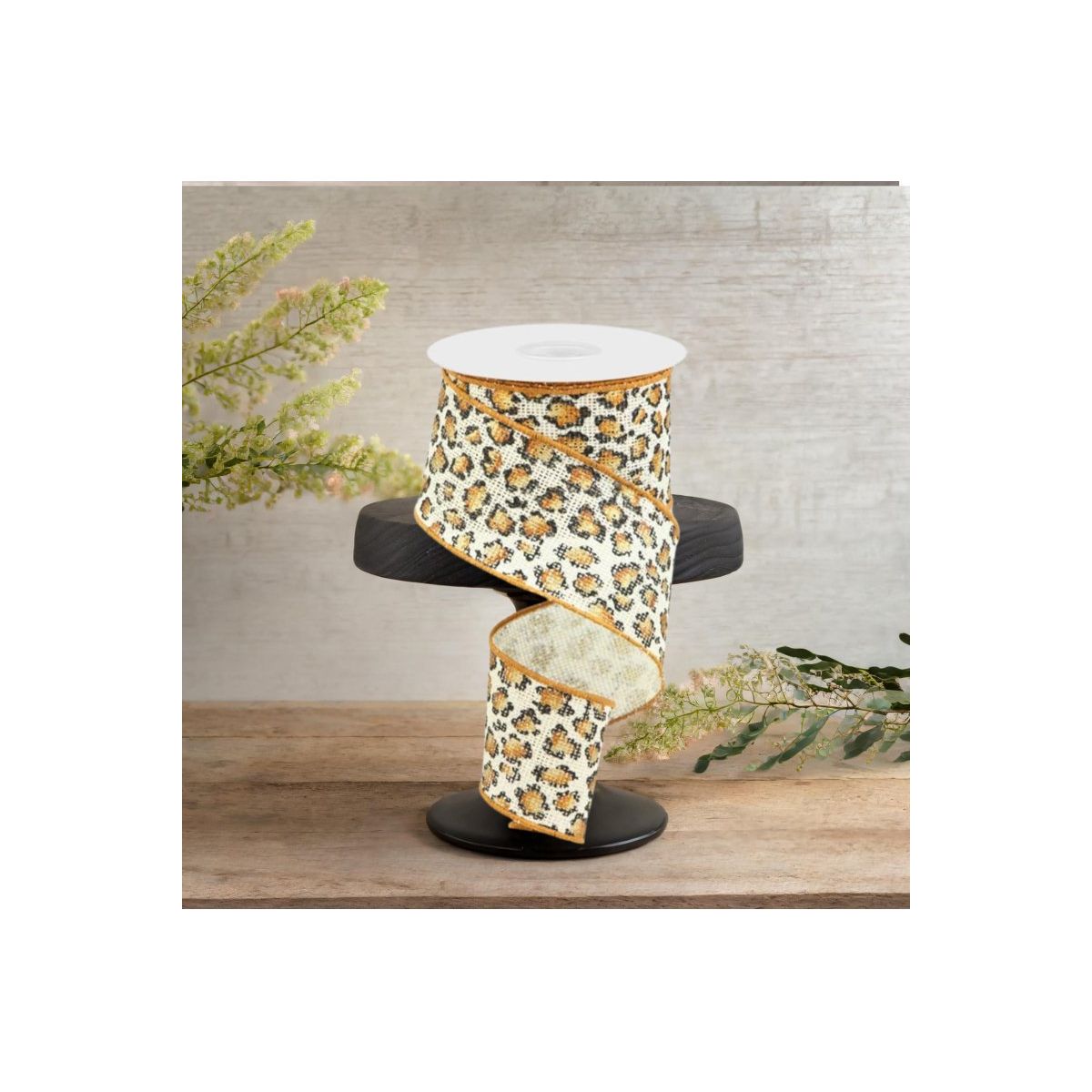 2.5&#x22; Metallic Leopard Print Burlap Ribbon: Off White (10 Yards)