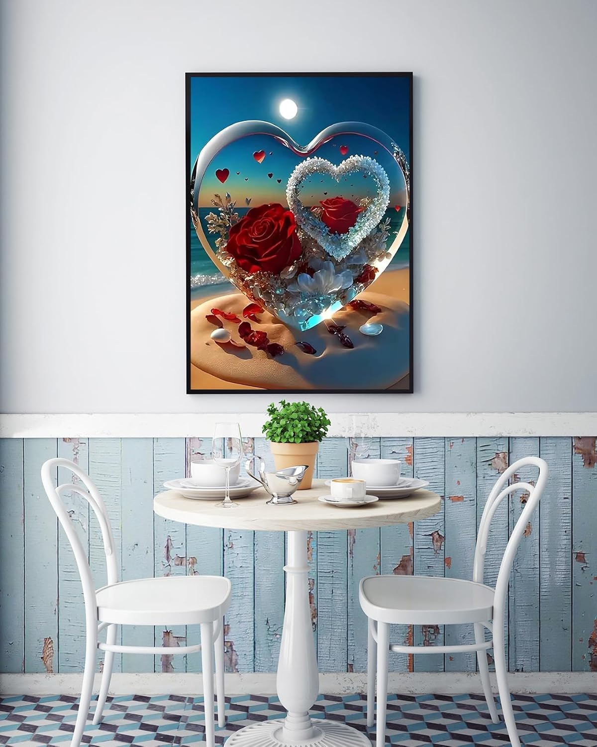 5D Diamond Painting Kit for Adults – “Roses in Love” Beach Scene, Full Drill DIY Rhinestone Art with Round Diamonds, Stress-Relief Craft & Home Wall Decor (Love Rose)12x16 Inch
