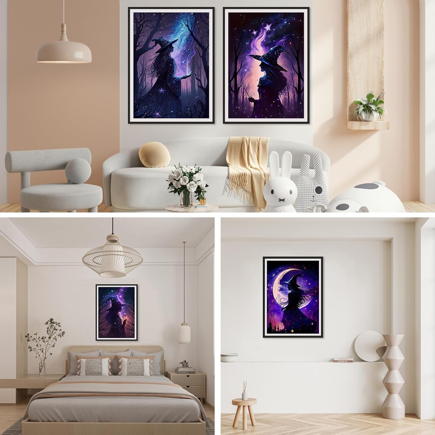 Witch Diamond Painting Kits for Adults – 4 Pack Retro Halloween Diamond Art DIY Full Drill Diamond Painting Crafts for Home Decor (30x40cm / 12x16in)
