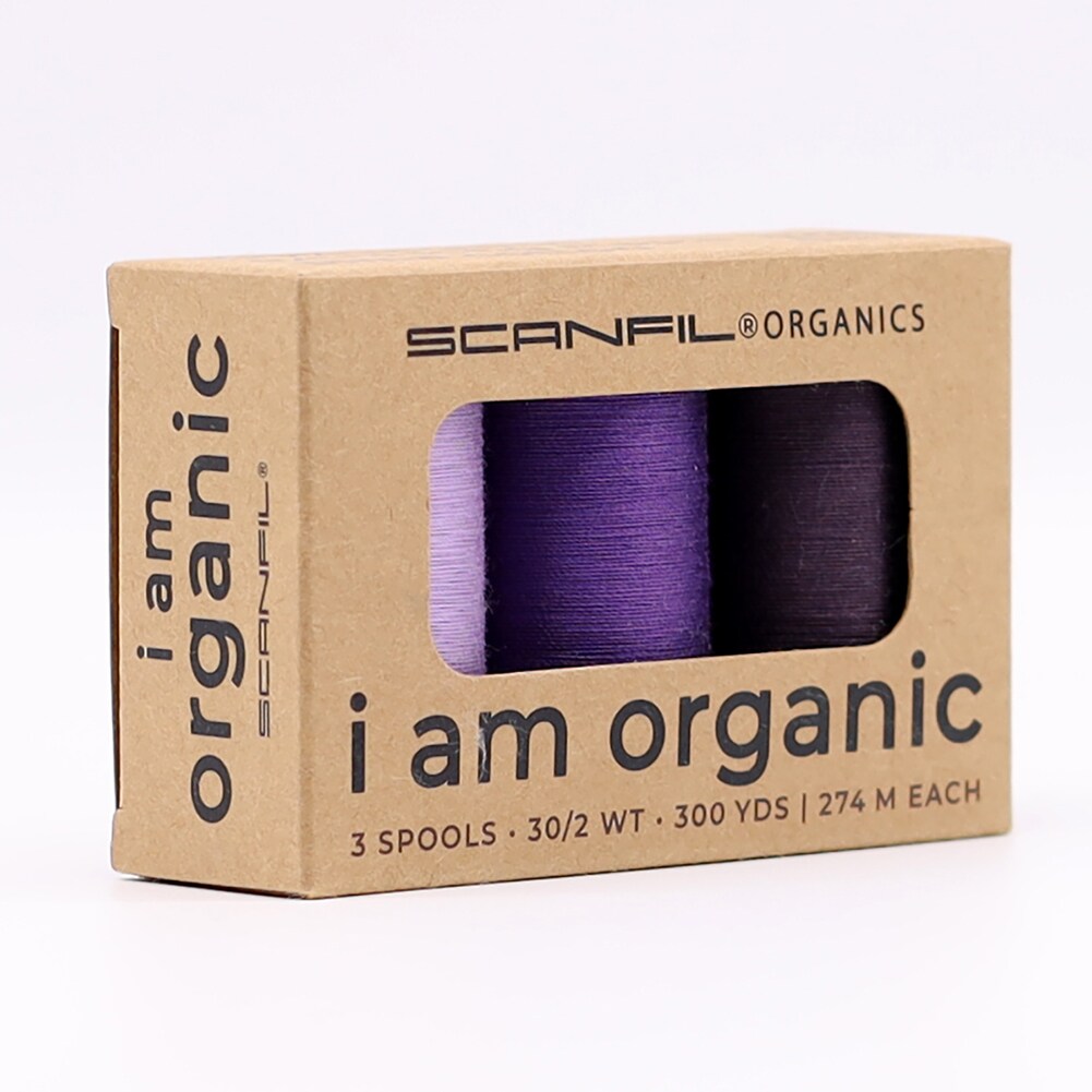 30wt Organic Pima Cotton Thread Trio Set 3ct Cool Purples 300 Yards Spools