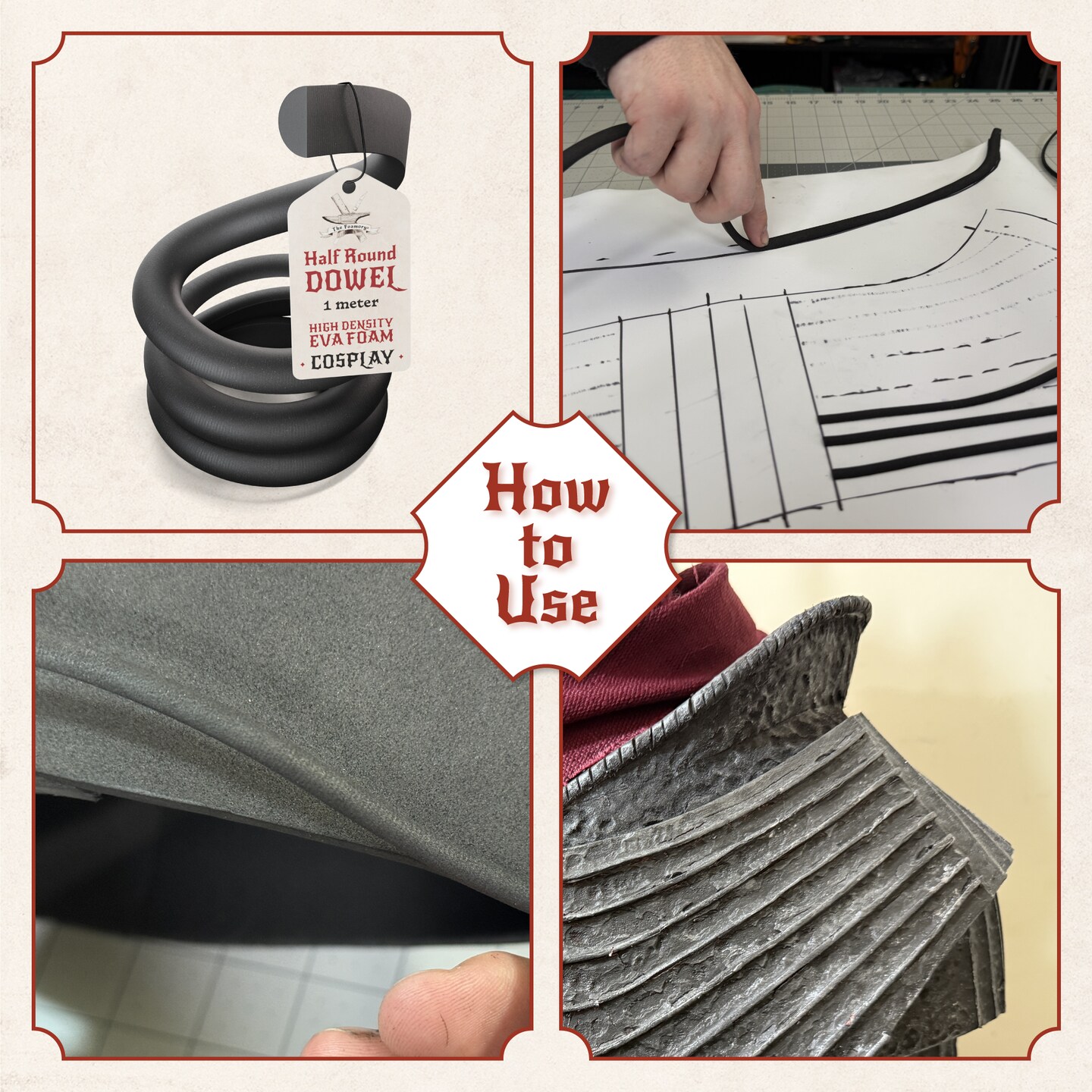 EVA Foam Dowel/Bevel - 1 to 3 Meter(s) Cosplay Craft Material - Multiple Shapes - Multiple Diameters 5-40mm