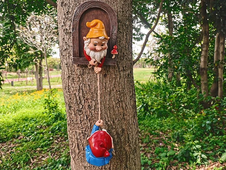 Climbing Gnomes Tree Decor - Cute Gnome Garden Statue Art Resin Dwarf Sculpture for Yard Outdoor