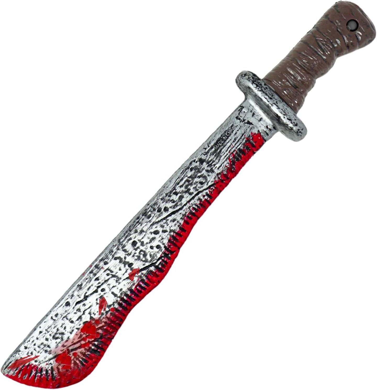 4E's Novelty 17" Fake Bloody Machete Costume Prop – Large Plastic Knife with Realistic Blood Stains for Halloween Costumes, Horror Props, Haunted House Décor, Safe for Kids & Adults