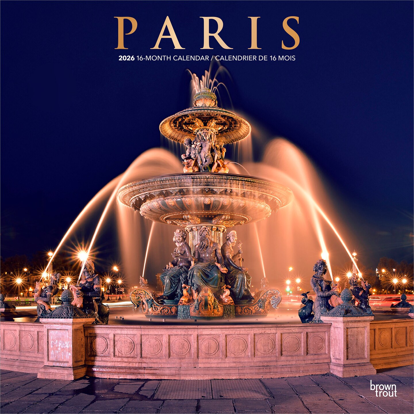 Paris | 2026 12 x 24 Inch (Hanging) Monthly Square Wall Calendar | Foil Stamped Cover | English/French Bilingual | Plastic-Free